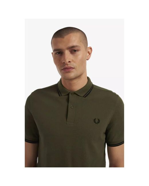 Fred Perry Slim Fit Twin Tipped Polo Uniform Green / Black / Black for men