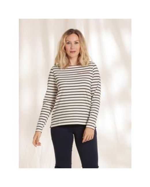 Mat De Misaine White Vendest Striped Navy Top With Embroidered Detail Eur 38 Uk 10