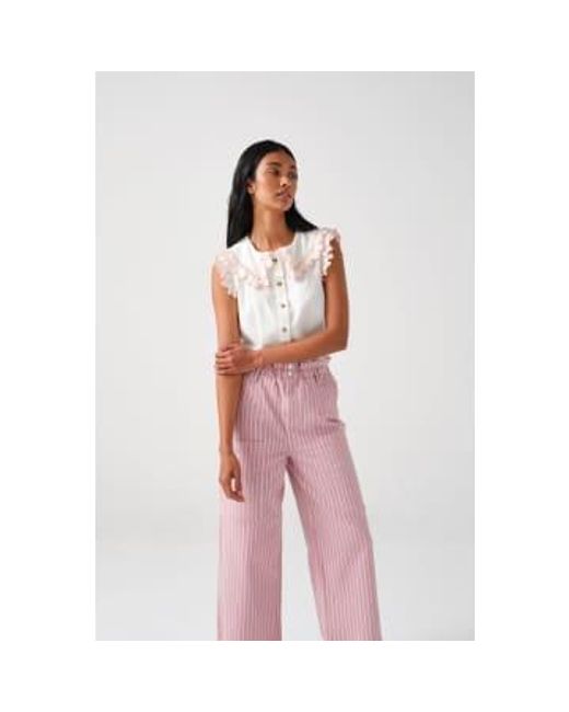 seventy + mochi Pink Ecru And Dusty Denim Embroidered Short Sleeve Phoebe S Blouse