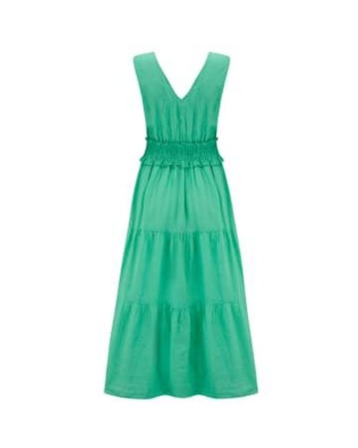 120% Lino Green Sleeveless Tiered Dress In Emerald 14