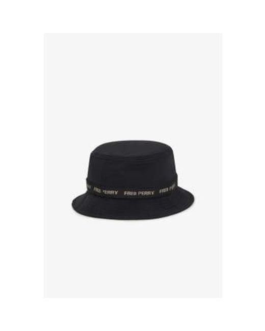 Fred Perry Black Branded Taped Bucket Hat Medium for men