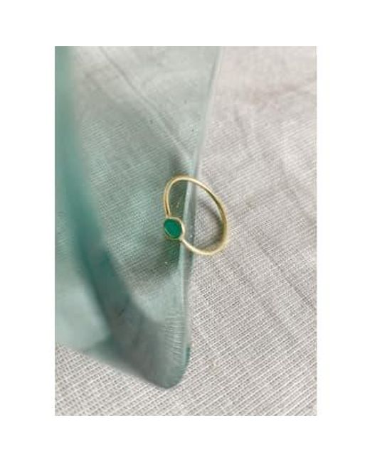 Une A Une White Fine -plated Ring With Round Stone In Pink Opal Or Green Onyx. Size 54