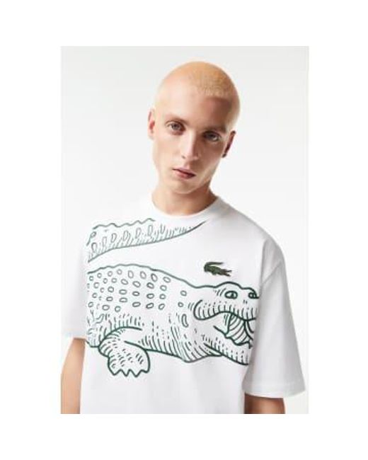 Lacoste Herren-T-Shirt mit Rundhalsausschnitt, lockerer Passform und Krokodilmuster in White für Herren