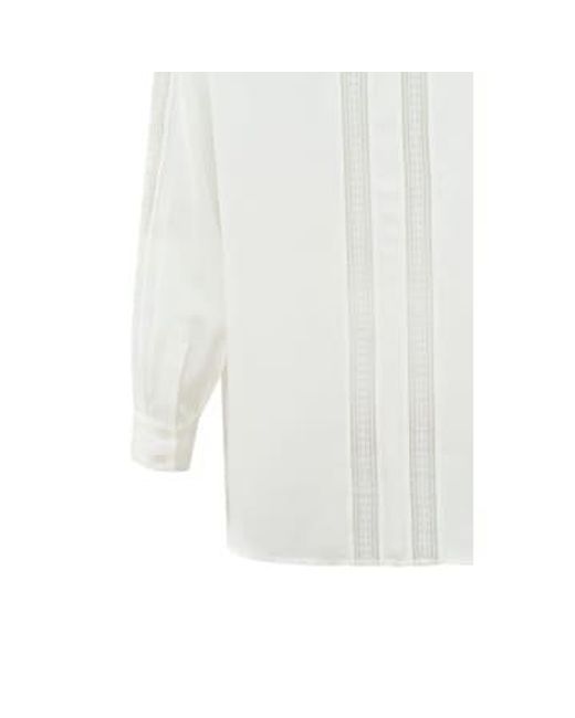 Yaya White V-neck Blouse With Open Work Tapes