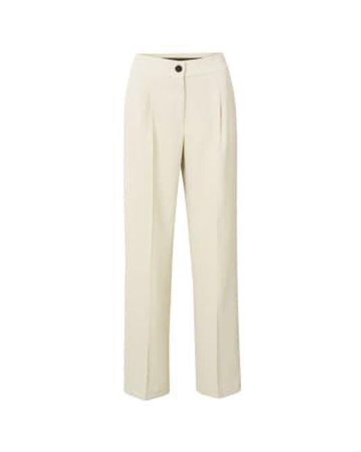 Yaya Natural Wide Leg Trousers With Pockets & Pleated Details