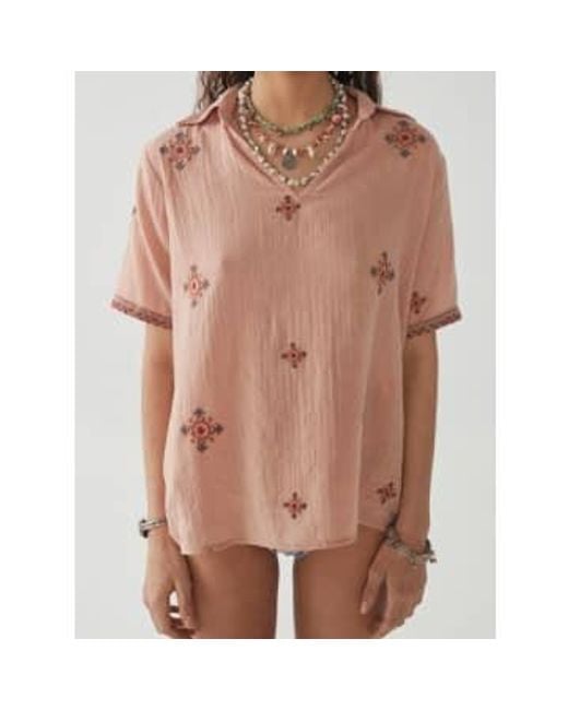 MAISON HOTEL Brown Allanis Embroidered Top Compass Xs