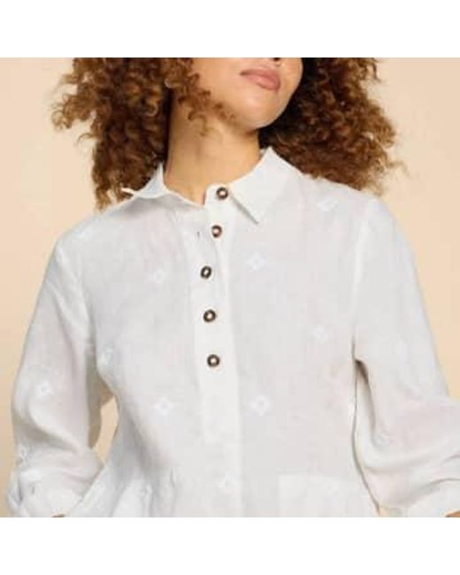 White Stuff White Evelyn Embroidered Linen Tunic Natural Uk 8 / Us 4