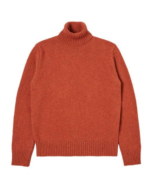 Universal Works Orange Eco Wool Rust Roll Neck Sweater for men