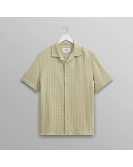 Wax London Metallic Didcot Ss Shirt Texture Wave Stripe Sage S for men