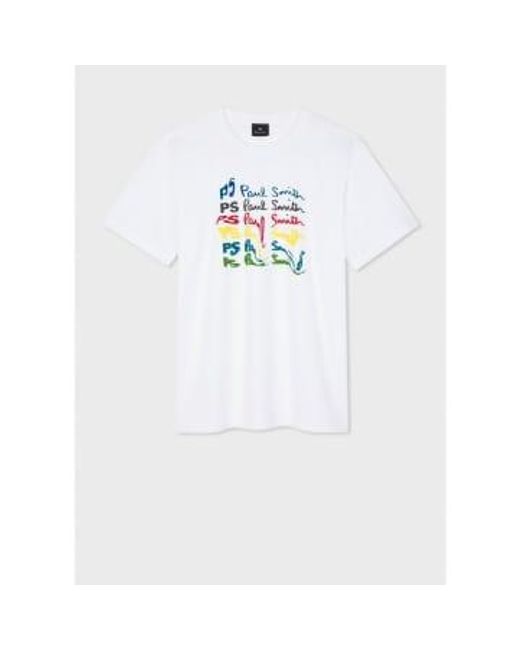Paul Smith White Smudged Letter Graphic T-shirt Col: 01 , Size: L for men