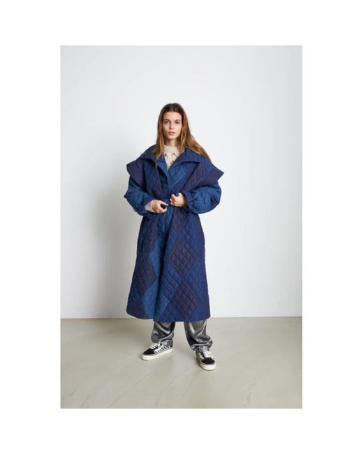 Stella Nova Mathine Long Quilted Coat in Blue Lyst