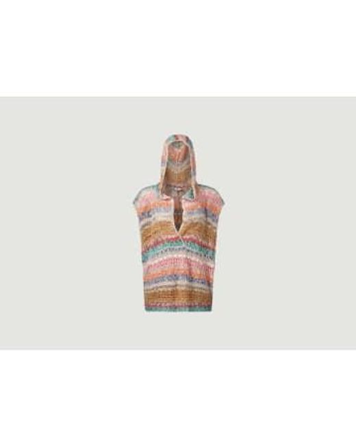 Mes Demoiselles White Iscah Multicolored Striped Sleeveless Hoodie 0