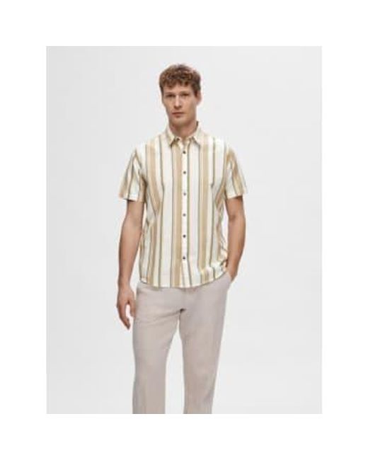 SELECTED White Ss Linen Stripe Shirt Kelp / Small for men
