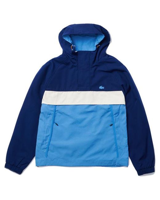 Lacoste Synthetic Hooded Colourblock Smock Pullover Jacket in Blue for Men  | Lyst