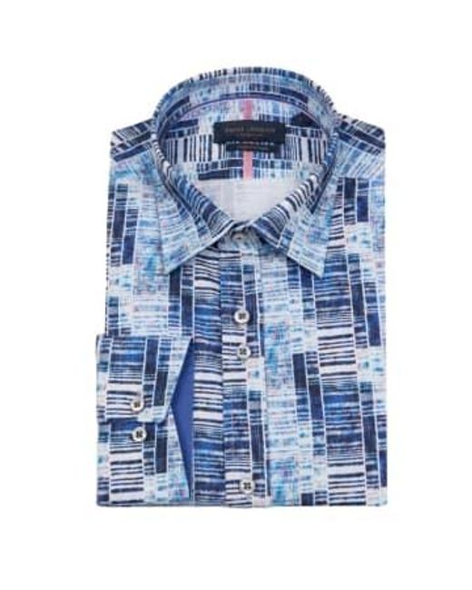 Guide London Blue Geometric Long Sleeve Shirt for men