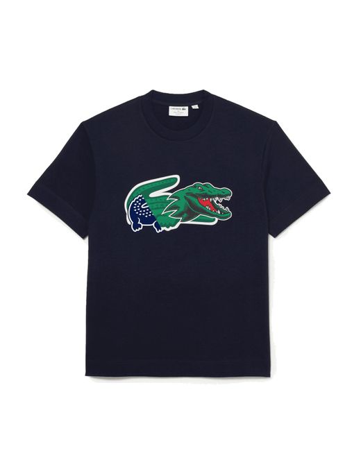 Lacoste Holiday Relaxed Fit Oversized Crocodile Print Tee Navy in Blue for  Men | Lyst