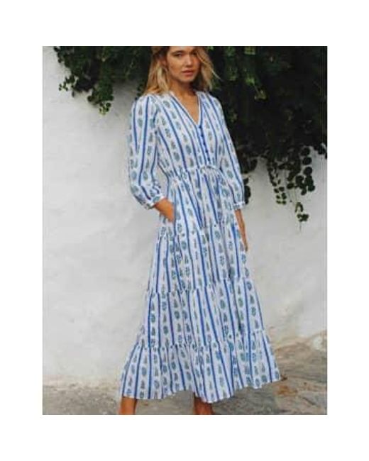 Pink City Prints Blue Maria Dress Indigo Stripe S