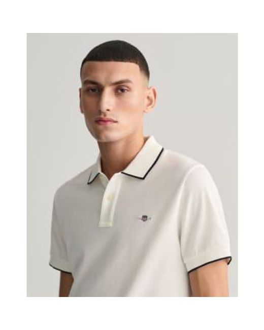 Gant White Framed Tipped Piqué Polo Shirt for men