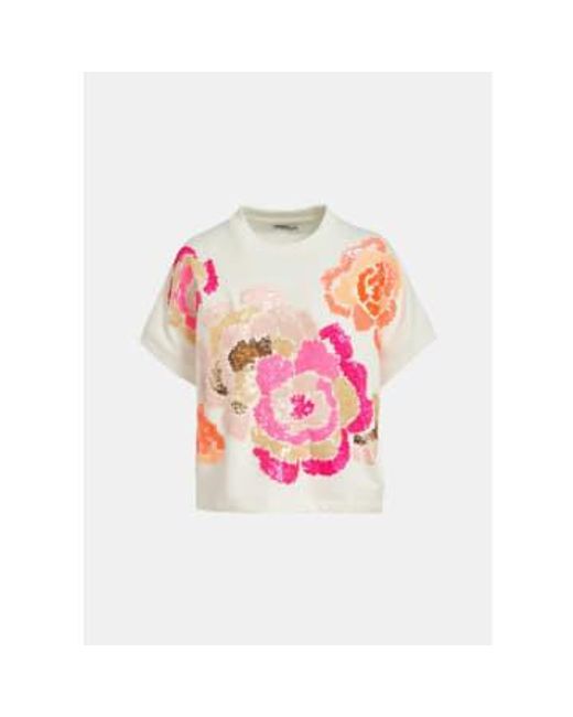 Essentiel Antwerp Pink Off Florally Sweatshirt With Sequin Embroideries