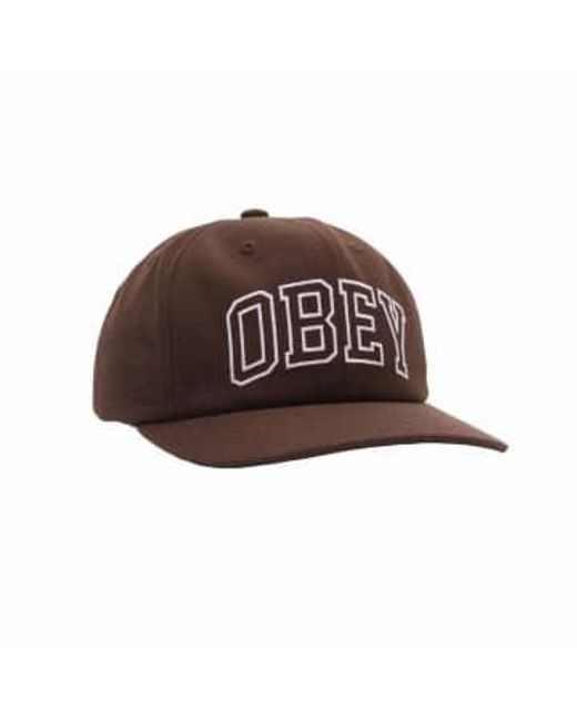 Obey Brown Academy 6 Panel Dark Chocolate Cap One Size for men