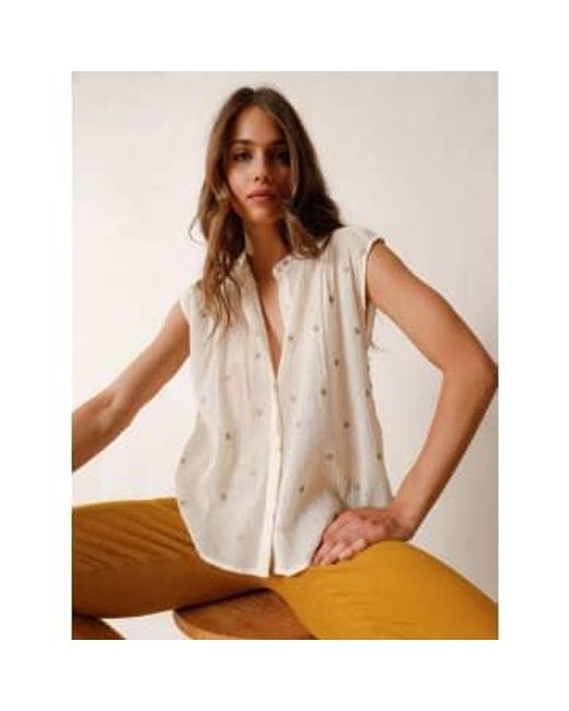 Indi And Cold Mc281 Floral Organic Cotton Blouse In di Indi & Cold in White