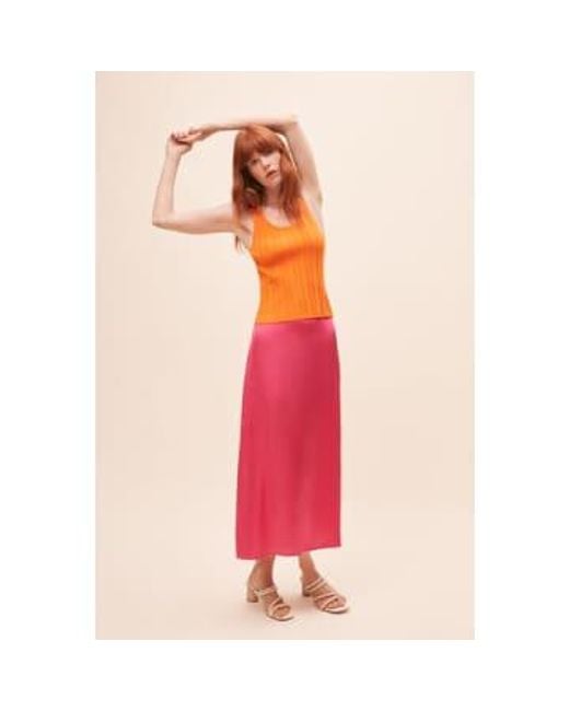 Suncoo Pink Fun Satin Midi Skirt T1