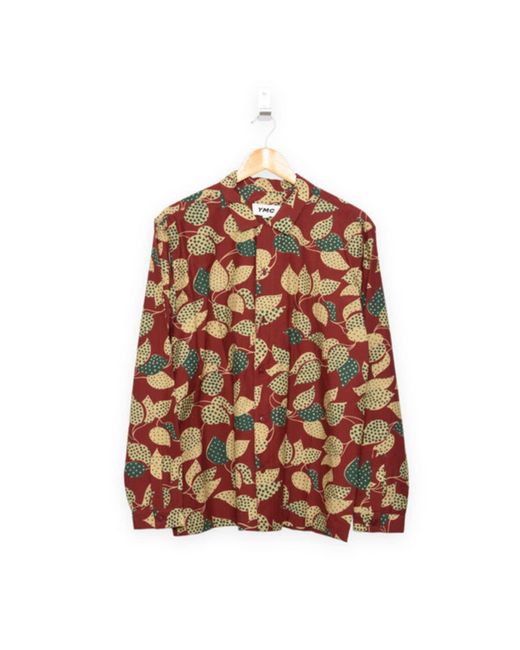 YMC Brown Feathers Shirt Leaf Print Pomegranate Multi for men