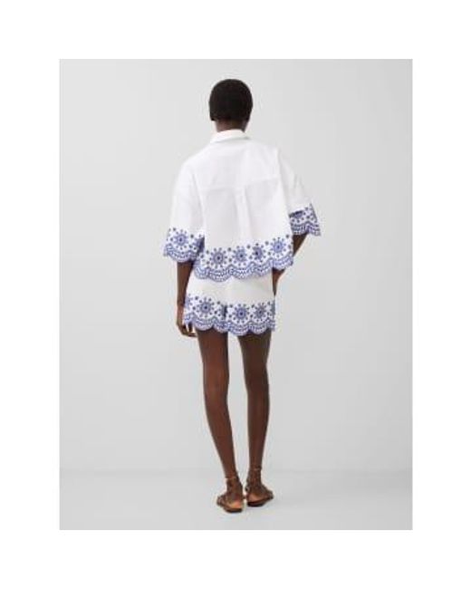French Connection Blue Rhodes Alissa Cotton Embroidered Shorts-linen -79waq