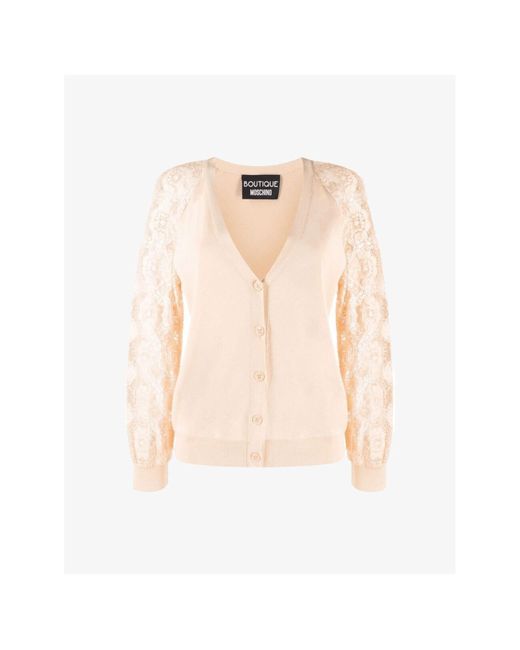 Boutique Moschino Peach Lace Cardigan in Natural | Lyst