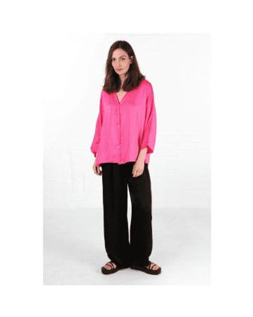Oversized Button Down Silk Textured Blouse In Hot di MSH in Pink