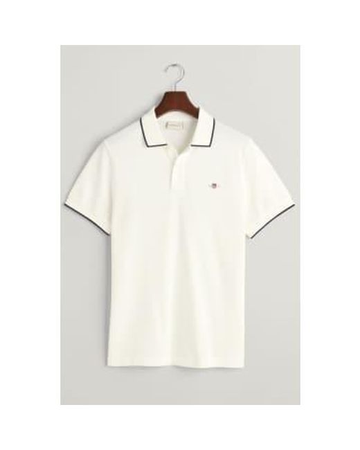 Framed Tipped Pique Polo Shirt In Eggshell 2013014 113 di Gant in White da Uomo