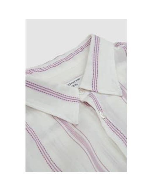 Universal Works White Square Pocket Shirt Ecru/lilac Hendrix Curry Stripe L for men