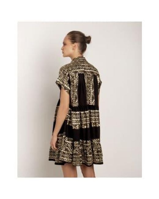 Greek Archaic Kori Black Classic Triangle Cap Sleeve Swing Short Dress Col Size M
