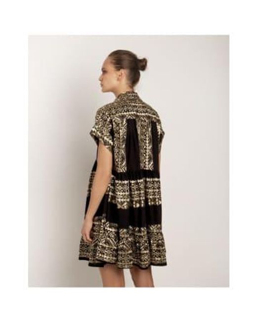 Greek Archaic Kori Black Classic Triangle Cap Sleeve Swing Short Dress Col Size S
