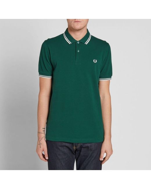 Fred Perry Ivy And Ecru Cotton Slim Fit Twin Tipped Polo Shirt in Green for  Men - Save 17% - Lyst
