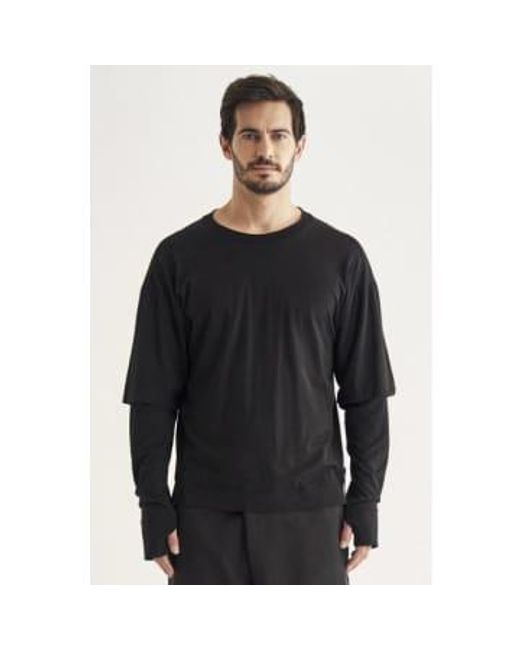 Camiseta gran tamaño algodón hombre con manga doble Transit de hombre de color Black