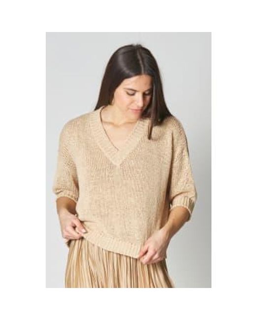 Roberto Collina Natural Knit S/s V Neck Sweater S /