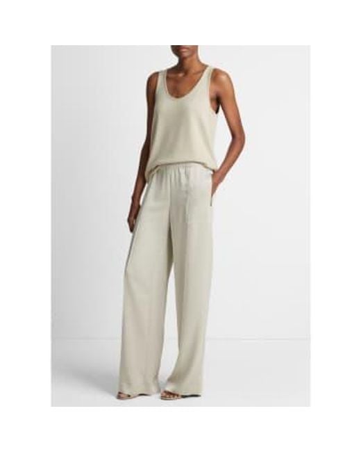 Vince White Shiny Zip Trim Wide Leg Pull On Trousers Sepia S