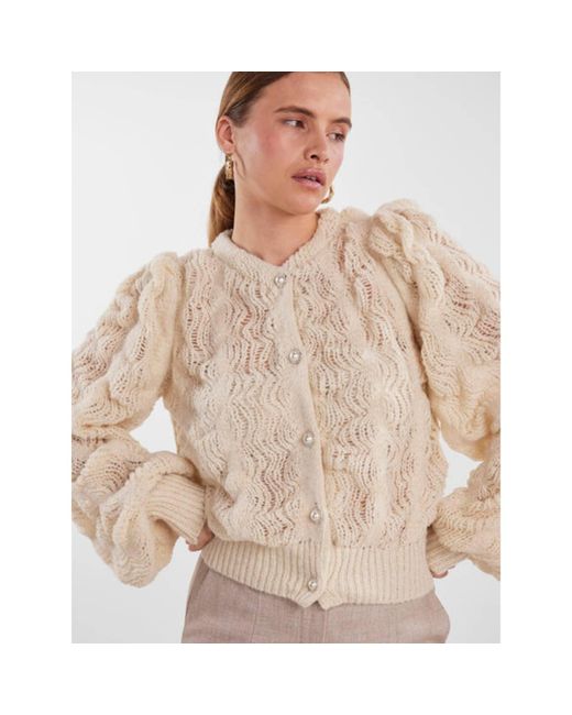 Y.A.S Natural Bubble Pointelle Knitted Cardigan Birch