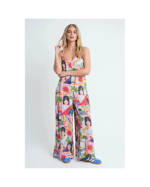 Cabarero Printed Wide Leg Jumpsuit Pink di Native Youth in White