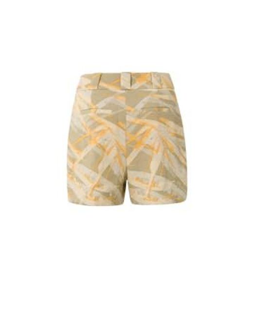 Yaya Natural Gewebte shorts mit hoher taille, taschen, reißverschlussfliegen und druck