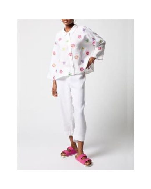 New Arrivals White Sahara Floral Embroidery Boxy Shirt /multi M/l