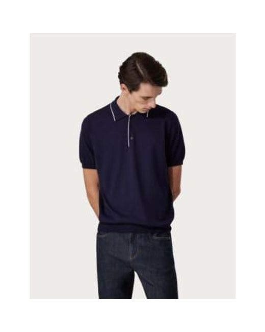 Canali Blue Navy & White Knitted Shaved Cotton Polo Shirt C0997-mk01148-300 50 for men
