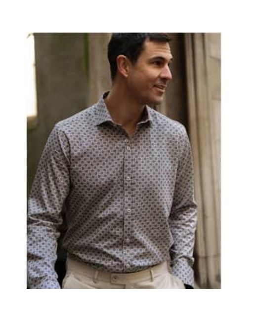 Guide London Gray Geometric Pattern Cotton Shirt for men