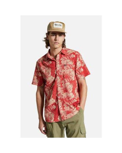 Brixton Red Casa And Oatmilk Floral Charter Printed Short Sleeves Woven Shirt L for men