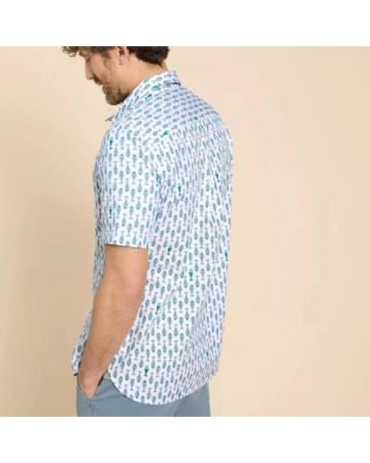 White Stuff Blue Geo Fish Printed Short Sleeved Shirt Print L for men