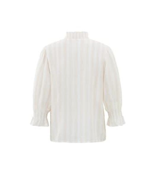 Yaya White Striped Blouse With V-neck, Half Long Sleeves And Ruffles Gray Morn Beige Dessin 38 Grey