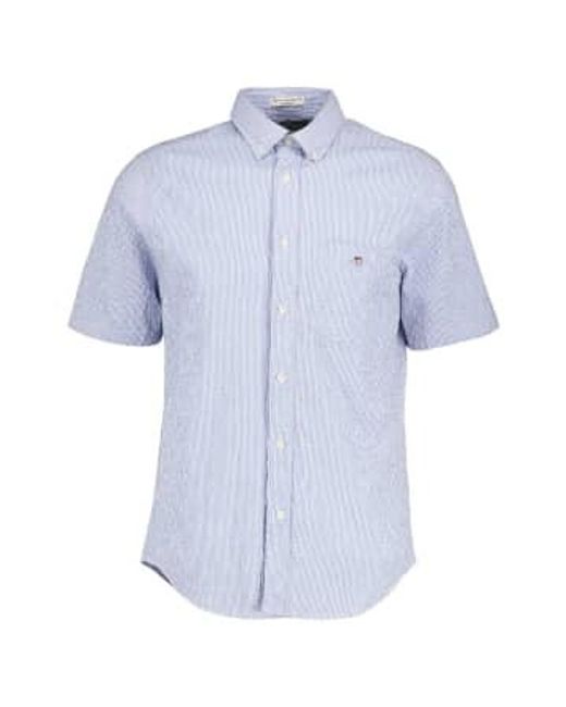 Regular Fit Striped Seersucker Short Sleeve Shirt di Gant in Blue da Uomo
