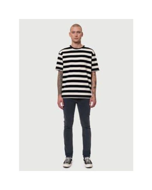 Nudie Jeans Blue T-shirt Uno Block Stripe /black L / Blanc Black White for men