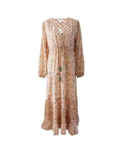 Powell Craft Natural Block Printed Peach Floral Cotton Dress 'cora' One Size